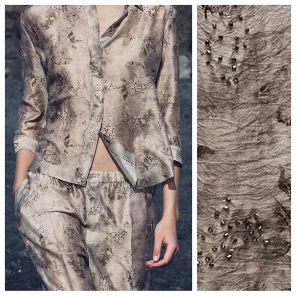 NWT. Zara ZW Collection Brown/Gray-Brown Embroidered Pants. Size XS. - Picture 2 of 11